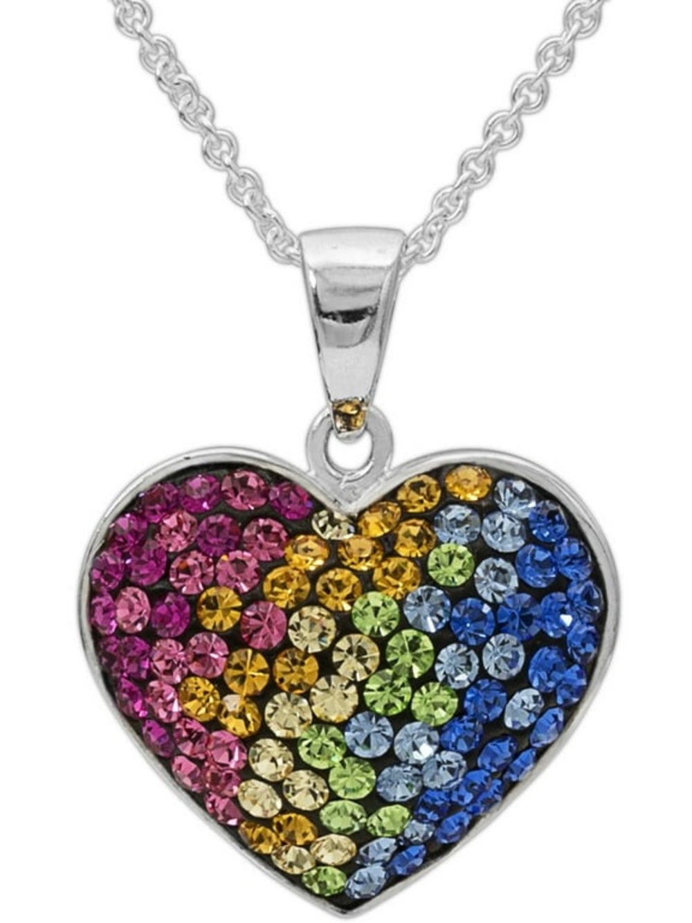 Rainbow Crystal Heart Pendant Necklace in Multicolor Stones